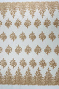 Corded Floral 3D Fabric - Champagne - Embroidered Floral Design on Lace Mesh Fabric by Yard