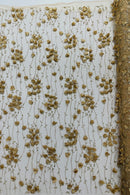 3D Glitter Floral Fabric - Champagne - 3D Flowers with Sequins and Glitter on Mesh Sold By Yard