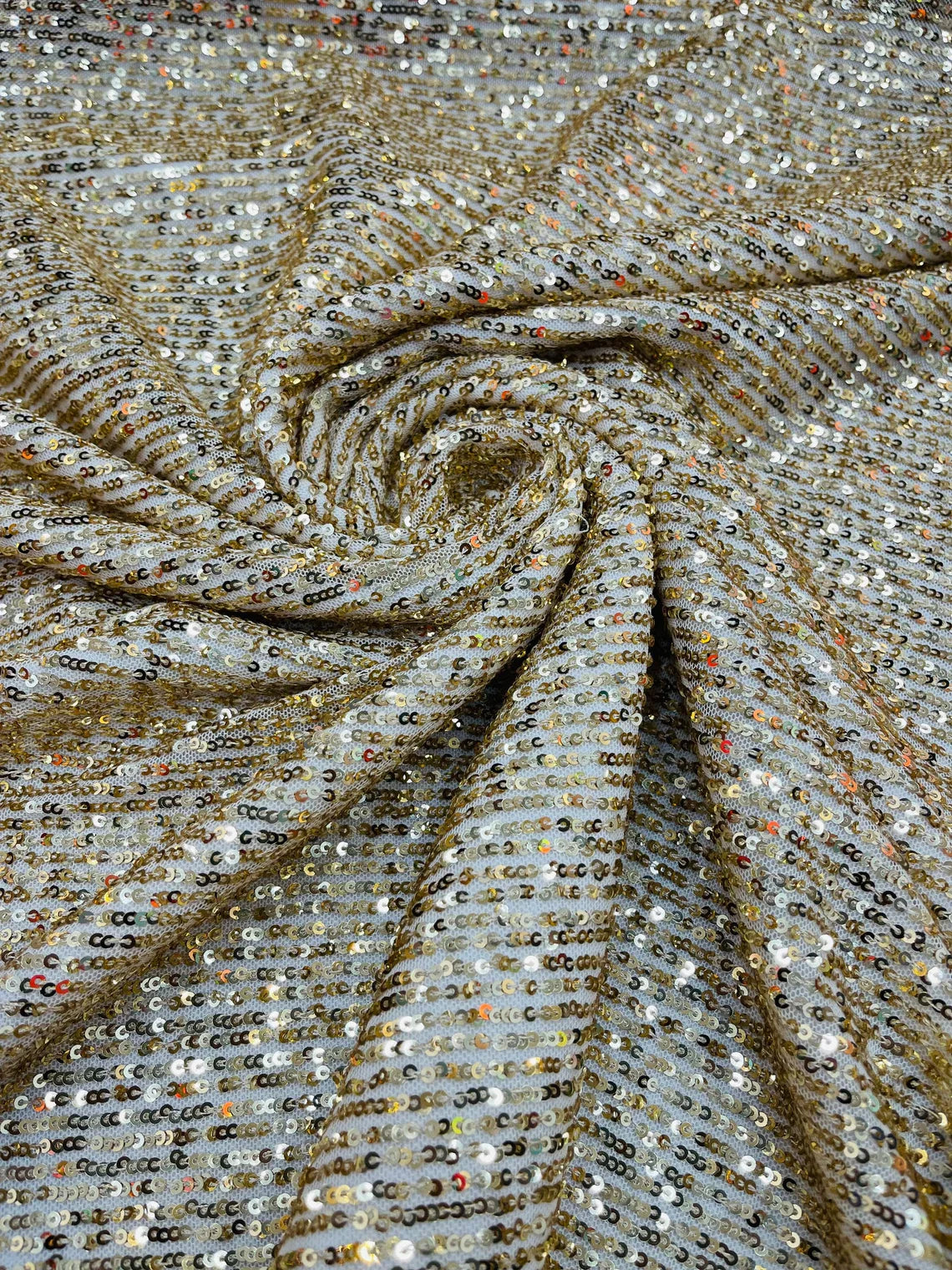 Mille Striped Stretch Sequins - Champagne - 4 Way Stretch Spandex Sequins Striped Fabric By The Yard