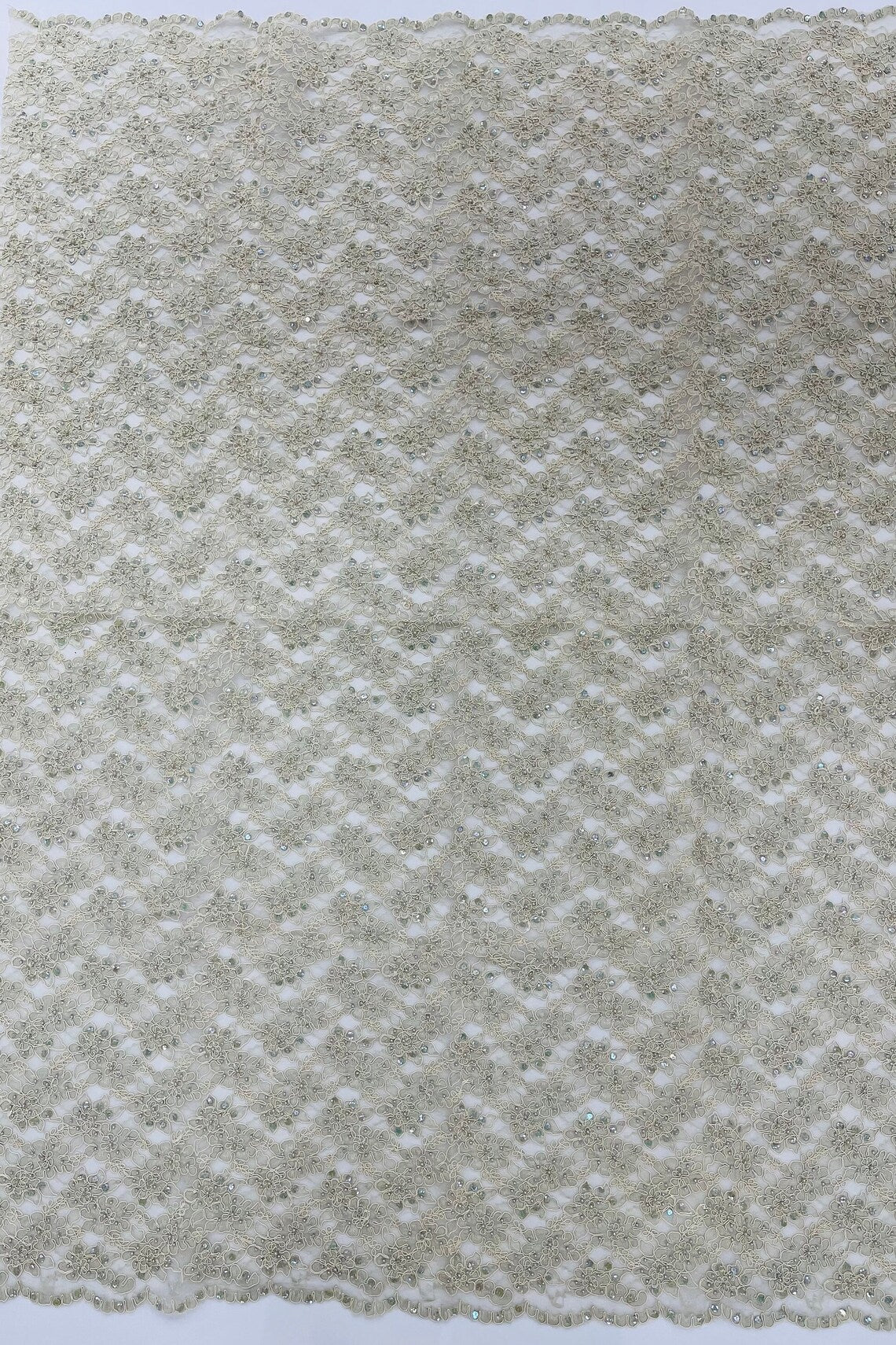 Floral Pearls and Sequins Fabric - Champagne - Beaded Fabric Embroidered Lace By The Yard