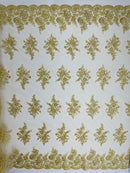 Floral Lace Flower Fabric - Champagne - Floral Embroidered Fabric with Sequins on Lace By Yard