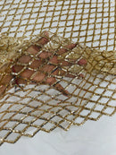 Diamond Sequins Fabric - Champagne - Diamond Geometric Net Design on Mesh Lace Fabric By Yard