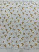 3D Butterfly Beaded Fabric - Champagne - Beaded Sequins Butterfly Embroidered Fabric By Yard