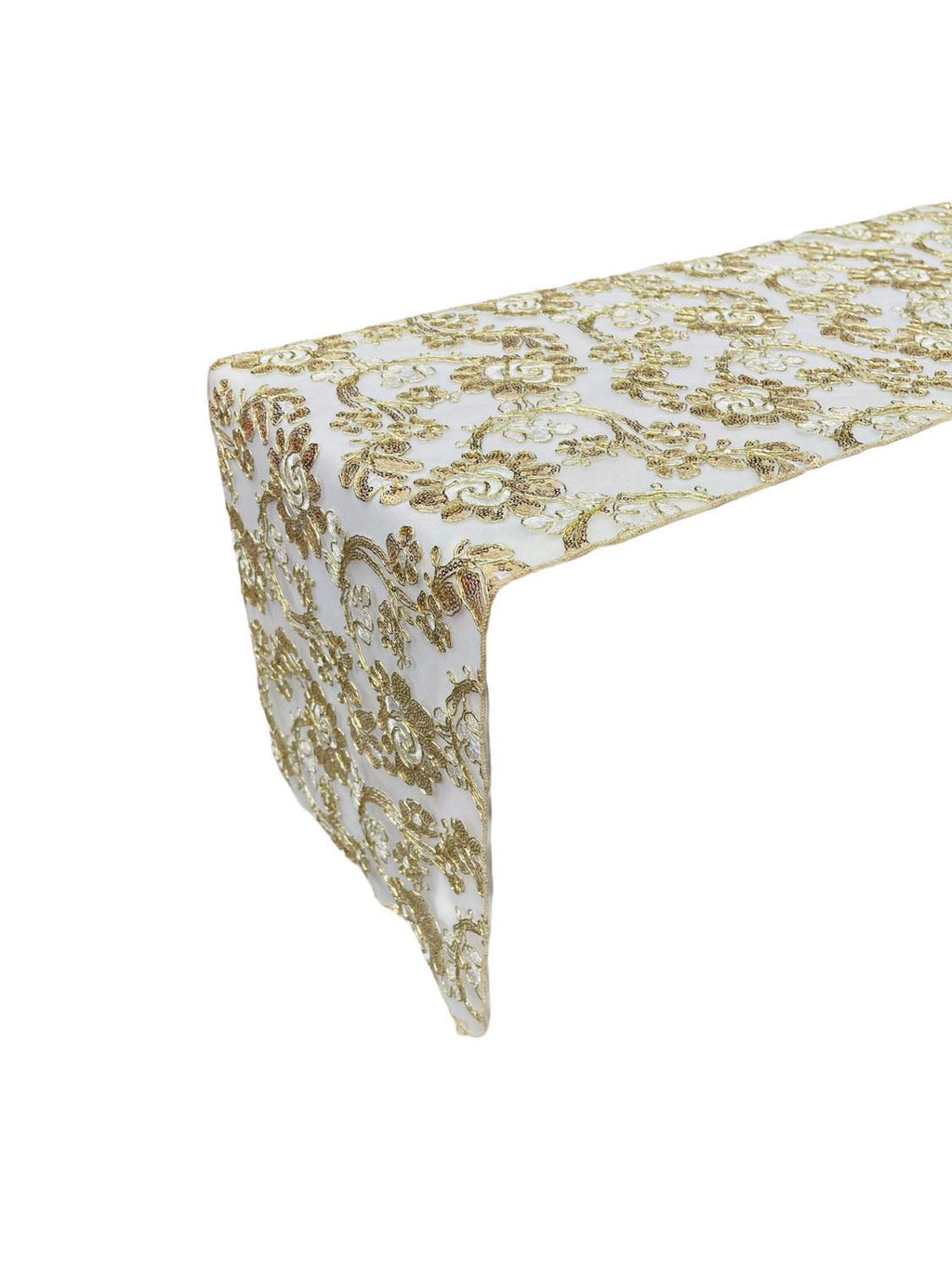 Floral Lace Sequins Table Runner - Champagne - 12" x 90" Floral Lace Table Runner