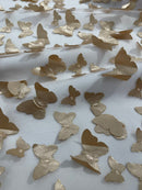 3D Butterfly Design Lace - Champagne - Embroidered Lace with 3D Butterfly Design By Yard