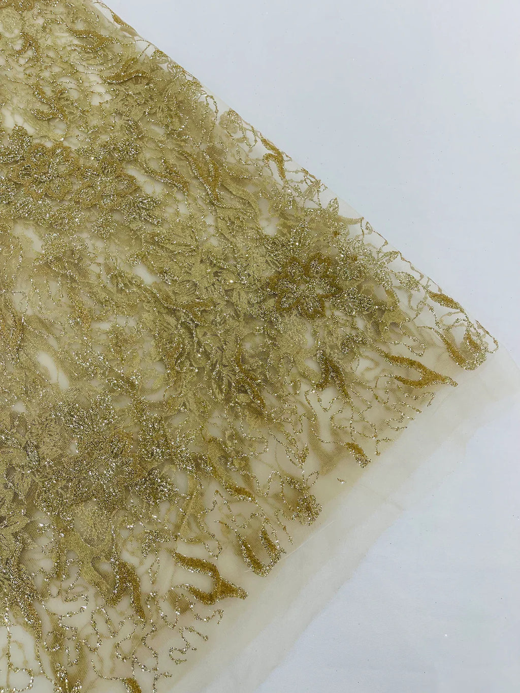 Flower Glitter Fabric - Champagne - 3D Floral Tulle Fabric for Wedding, Quinceañera By Yard