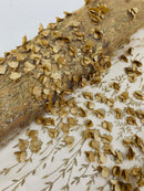 3D Flower Glitter Fabric - Champagne - Flower Design on Glitter Mesh Fabric Sold By Yard
