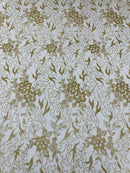 Flower Glitter Fabric - Champagne - 3D Floral Tulle Fabric for Wedding, Quinceañera By Yard