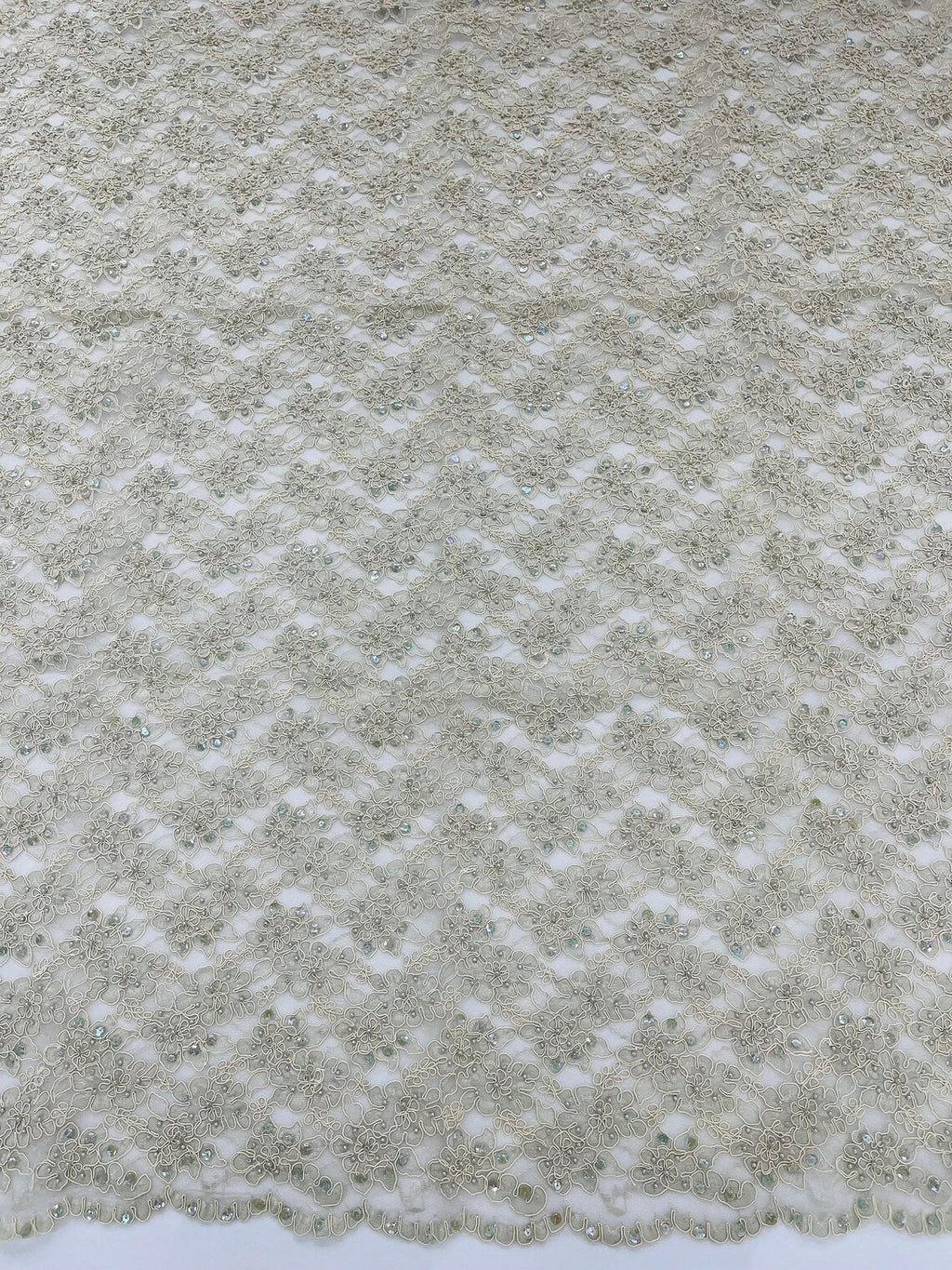 Floral Pearls and Sequins Fabric - Champagne - Beaded Fabric Embroidered Lace By The Yard