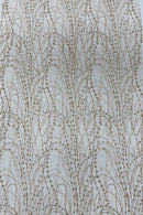 Tulle Glitter Fancy Line Fabric - Champagne - Tulle Fabric with Sparkle Glitter Design Sold By Yard