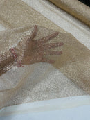 Shimmer Glitter Mesh Fabric - Champagne - Shiny Glitter Dots Design on Lace Mesh Sold By Yard