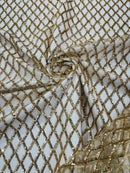 Diamond Sequins Fabric - Champagne - Diamond Geometric Net Design on Mesh Lace Fabric By Yard