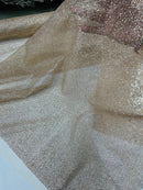 Shimmer Glitter Mesh Fabric - Champagne - Shiny Glitter Dots Design on Lace Mesh Sold By Yard