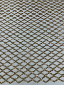 Diamond Sequins Fabric - Champagne - Diamond Geometric Net Design on Mesh Lace Fabric By Yard