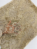 King Lace Pattern Fabric - Champagne - Embroidered Sequins on Lace Mesh Fabric By Yard     4231