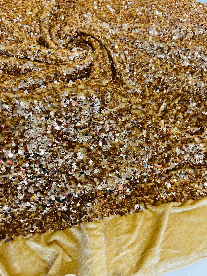 Stretch Velvet Sequins Fabric - Champagne - Velvet Sequins 2 Way Stretch 58/60” By Yard
