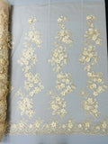 Floral 3D Rose Fabric - Champagne - Embroided Rose Flower Design Fabric Sold by Yard