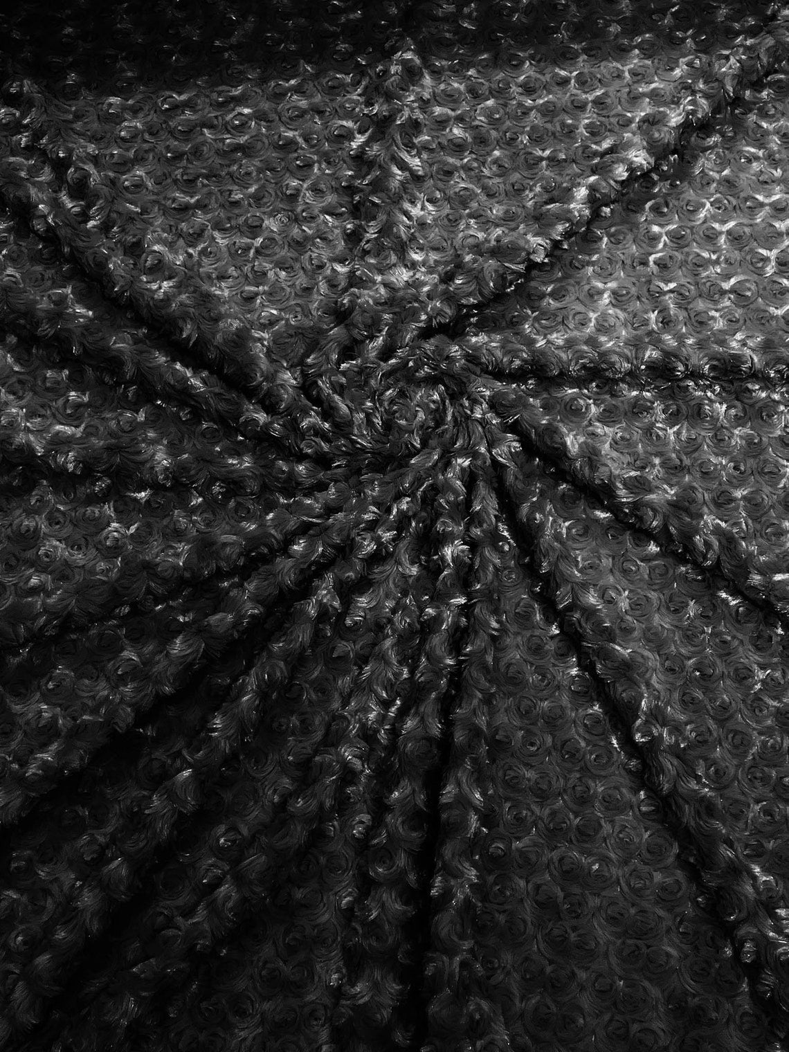 58" Minky Swirl Rose Fabric - Charcoal - Soft Rosebud Plush Fur Fabric Sold By The Yard