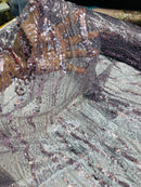 Wavy Design Beaded Fabric - Charcoal - Beaded Wavy Leaf Embroidered Fabric By Yard