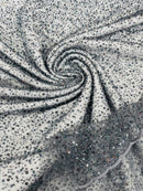 3D Beaded Mesh Fabric - Charcoal - Embroidered Beaded Lace Mesh Fabric with Small Sequins Sold By Yard