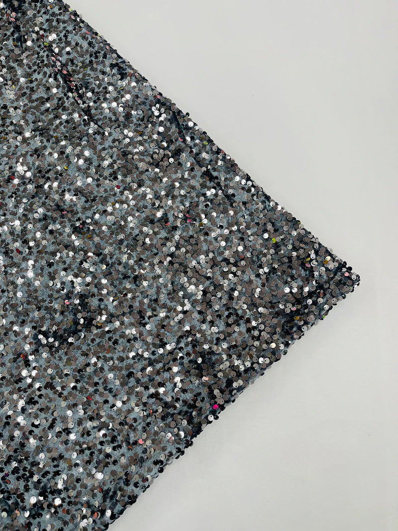 Stretch Velvet Sequins Fabric - Charcoal - Velvet Sequins 2 Way Stretch 58/60” By Yard