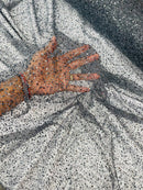 3D Beaded Mesh Fabric - Charcoal - Embroidered Beaded Lace Mesh Fabric with Small Sequins Sold By Yard