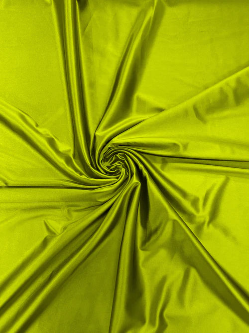 60" Heavy Shiny Satin Fabric - Chartreuse - Stretch Shiny Satin Fabric Sold By Yard