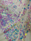 Round Large Sequins - Clear Pink Iridescent - Paillette Large Round Sequins Design Fabric By Yard