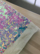 Round Large Sequins - Clear Pink Iridescent - Paillette Large Round Sequins Design Fabric By Yard