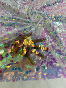 Round Large Sequins - Clear Pink Iridescent - Paillette Large Round Sequins Design Fabric By Yard