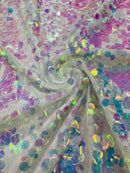 Round Large Sequins - Clear Pink Iridescent - Paillette Large Round Sequins Design Fabric By Yard