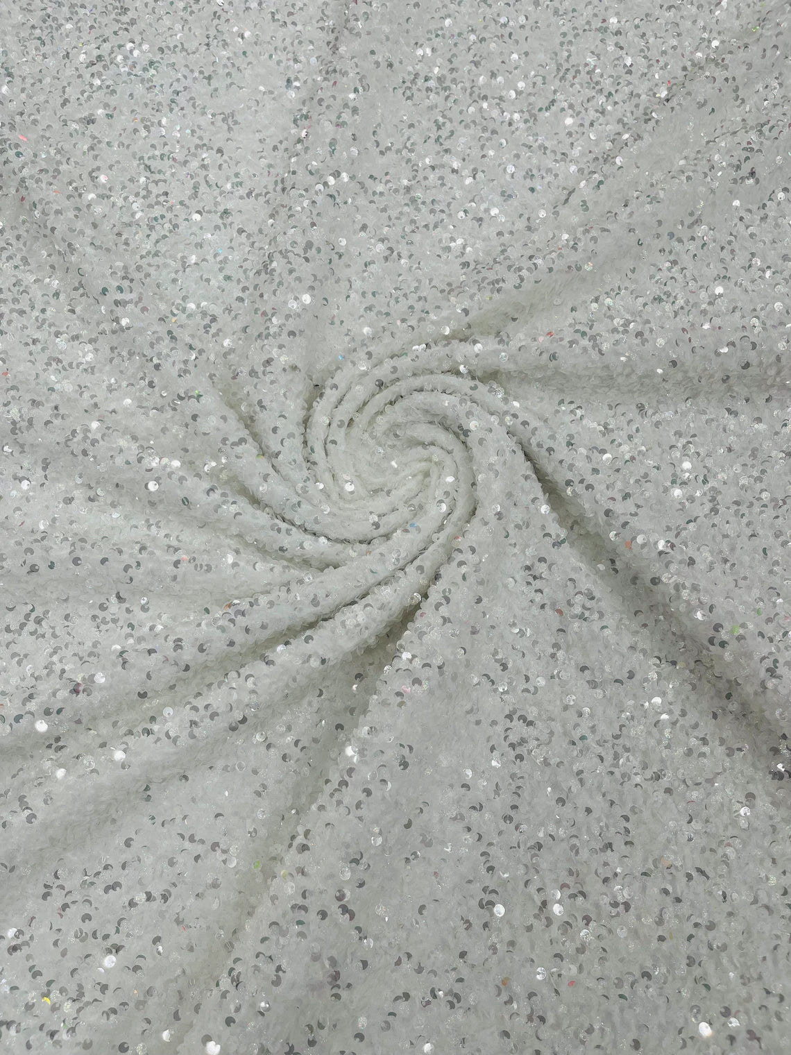 Stretch Velvet Sequins Fabric - Clear / Silver on White - Velvet Sequins 2 Way Stretch 58/60” By Yard