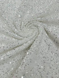 Stretch Velvet Sequins Fabric - Clear / Silver on White - Velvet Sequins 2 Way Stretch 58/60” By Yard