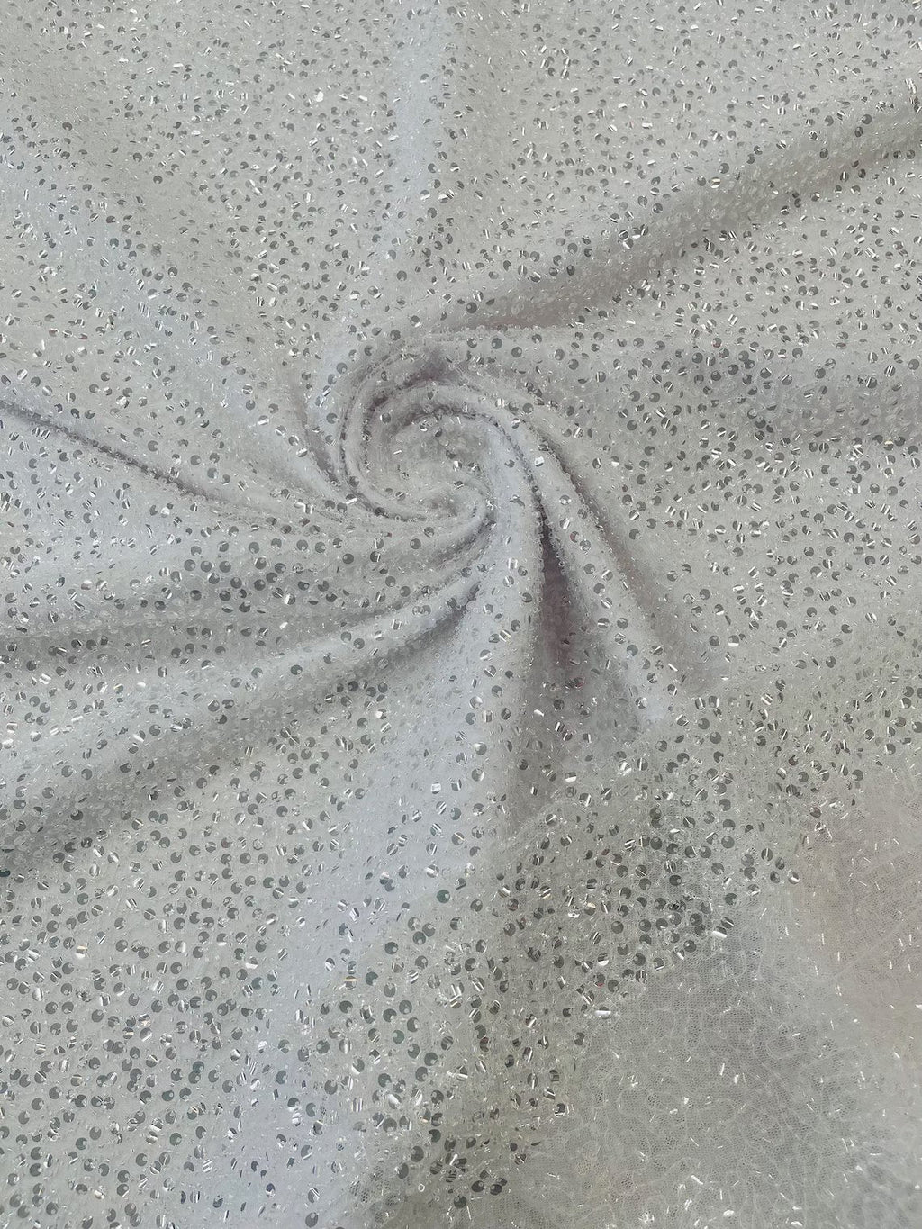 Pearl Sequins Bead Fabric - Clear - Small Beads and Sequins Embroidered on Lace By Yard