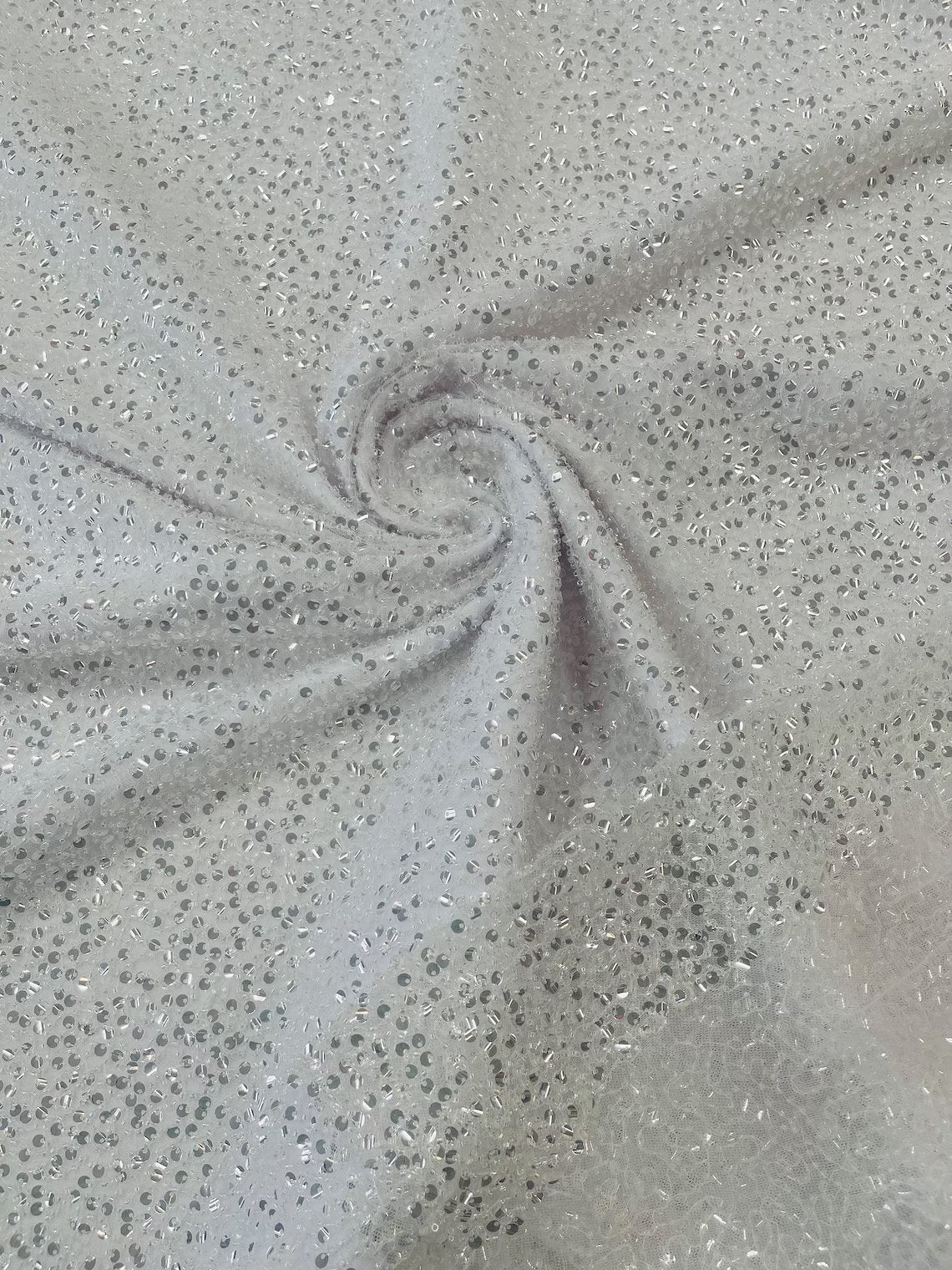 Mirage Gray Sequin & Beads On Chiffon JEC-109-2 Fabric main image 1