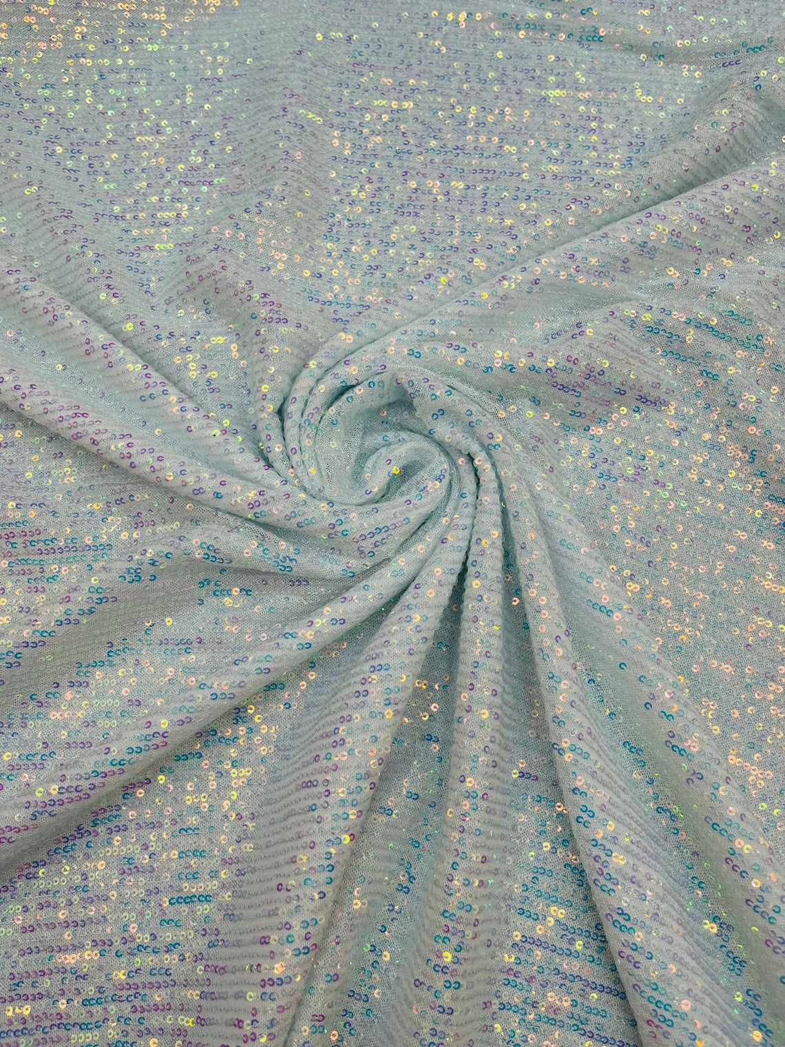 Mille Striped Stretch Sequins - Clear Iridescent - 4 Way Stretch Spandex Sequins Striped Fabric By The Yard