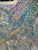Sword Large Shiny Sequins - Clear Iridescent - Hanging Iridescent Sequins On Lace Fabric By Yard