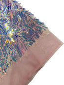 Sword Large Shiny Sequins - Clear Iridescent - Hanging Iridescent Sequins On Lace Fabric By Yard