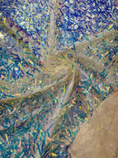 Sword Large Shiny Sequins - Clear Iridescent - Hanging Iridescent Sequins On Lace Fabric By Yard