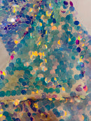 Round Large Sequins - Clear Iridescent - Paillette Large Round Sequins Design Fabric By Yard