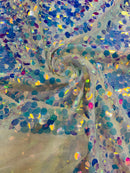 Round Large Sequins - Clear Iridescent - Paillette Large Round Sequins Design Fabric By Yard