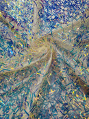 Sword Large Shiny Sequins - Clear Iridescent - Hanging Iridescent Sequins On Lace Fabric By Yard