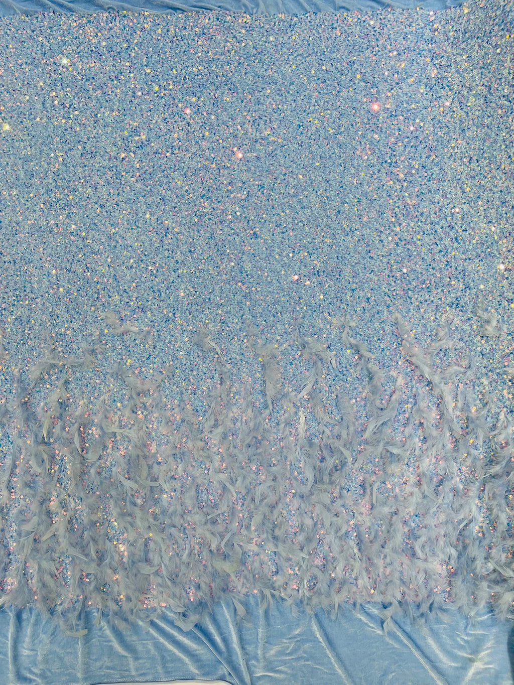 Feather Sequin Velvet Fabric - Clear Iridescent - 5mm Sequins Velvet 2 Way Stretch 58/60" Fabric By Yard