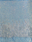 Feather Sequin Velvet Fabric - Clear Iridescent - 5mm Sequins Velvet 2 Way Stretch 58/60" Fabric By Yard