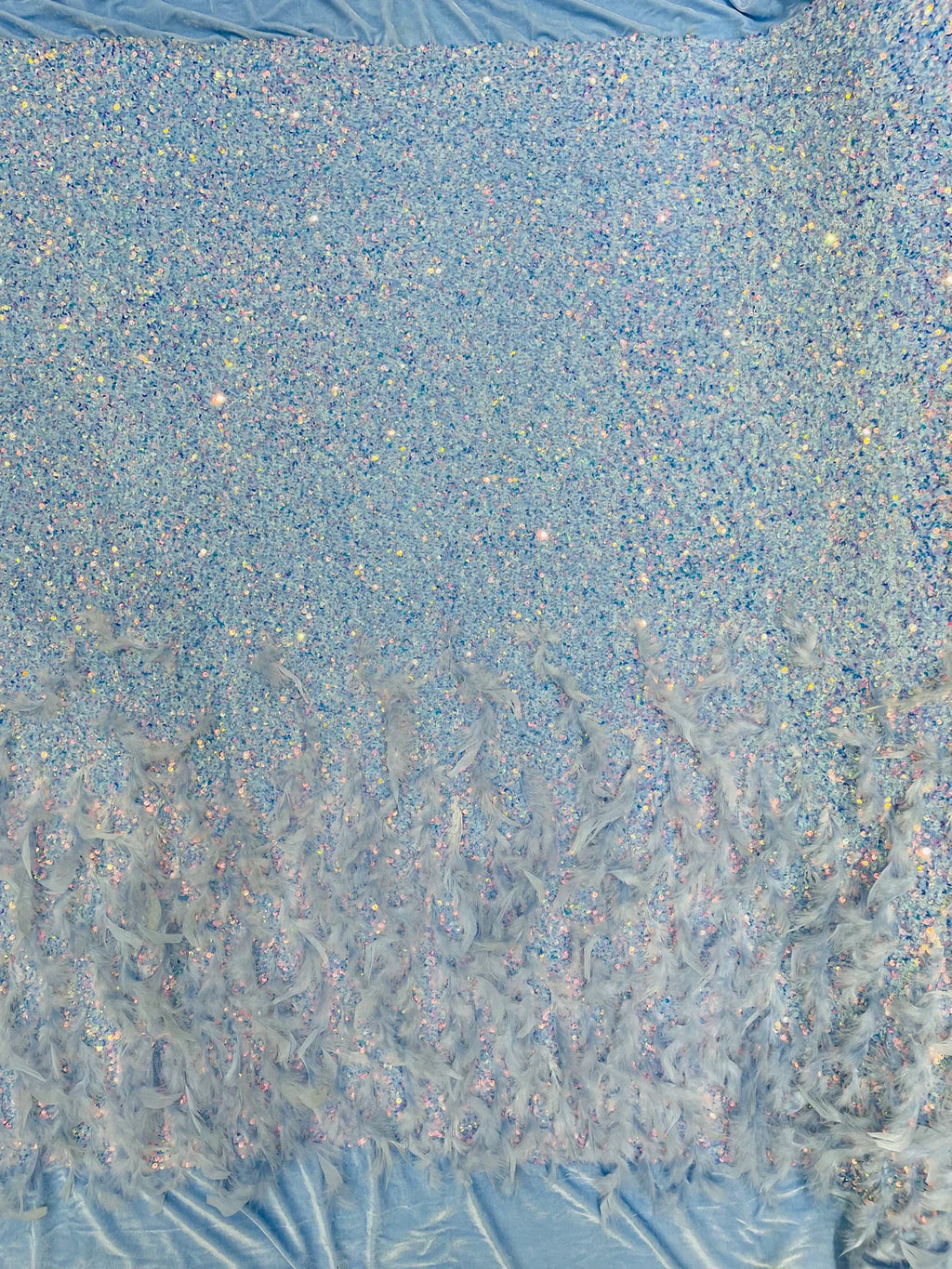 Feather Sequin Velvet Fabric - Clear Iridescent - 5mm Sequins Velvet 2 Way Stretch 58/60" Fabric By Yard