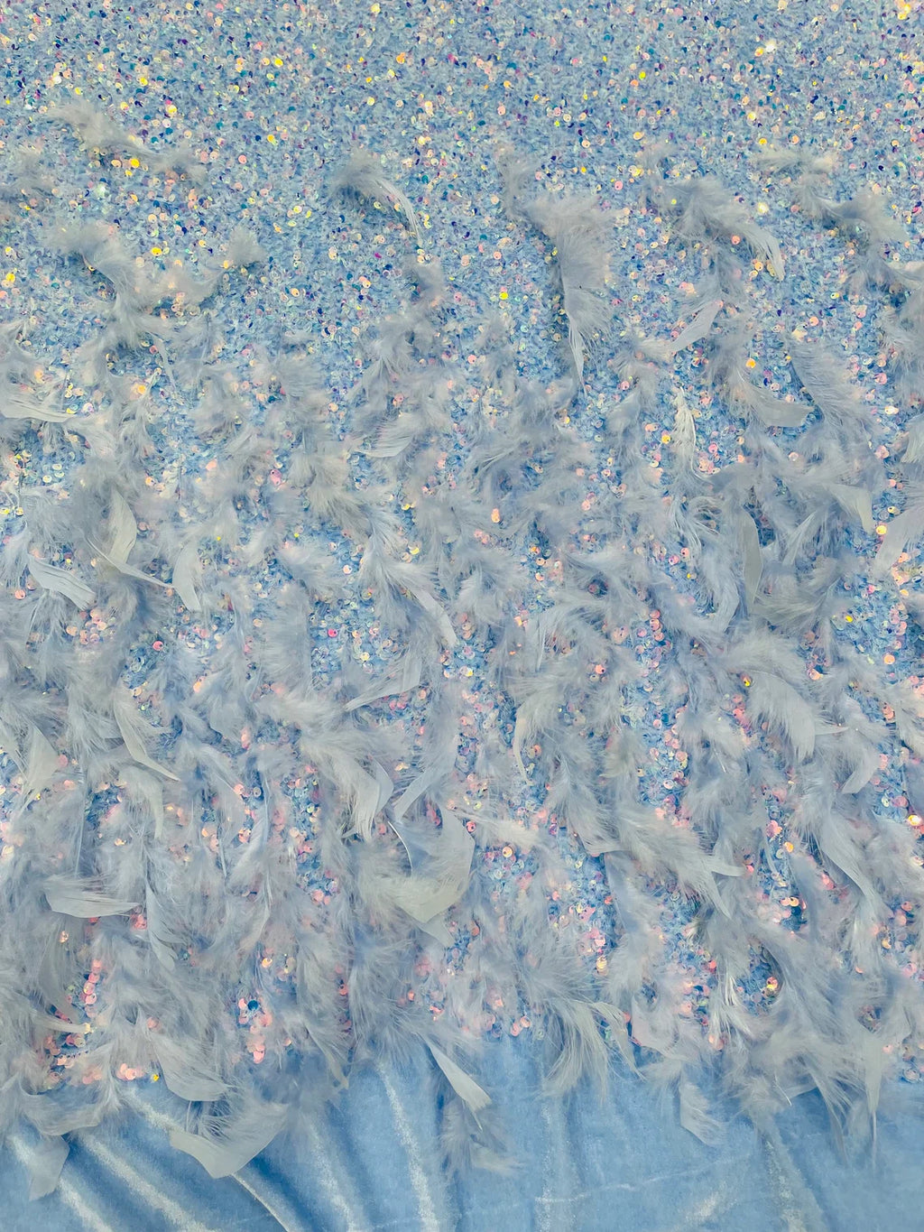 Feather Sequin Velvet Fabric - Clear Iridescent - 5mm Sequins Velvet 2 Way Stretch 58/60" Fabric By Yard