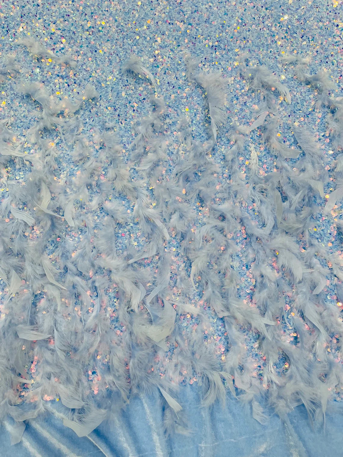 Feather Sequin Velvet Fabric - Clear Iridescent - 5mm Sequins Velvet 2 Way Stretch 58/60" Fabric By Yard