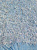 Feather Sequin Velvet Fabric - Clear Iridescent - 5mm Sequins Velvet 2 Way Stretch 58/60" Fabric By Yard
