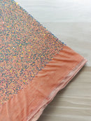 Stretch Velvet Sequins Fabric - Clear Iridescent on Blush - Velvet Sequins 2 Way Stretch 58/60” By Yard
