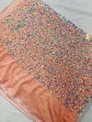 Stretch Velvet Sequins Fabric - Clear Iridescent on Blush - Velvet Sequins 2 Way Stretch 58/60” By Yard